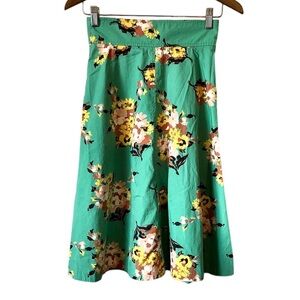 Plenty By Tracey Reese Floral High Rise Waist Midi Length Skirt Green